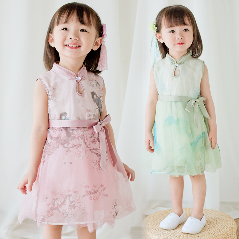 Original Chinese style Flower landscape girl cheongsam A summer Tang costume Chinese style children Dress Princess Dressin the Children/Baby/Family fitted , Children's Robes/Costume/National costume , Costume category - from Buy2taobao.com to provide professional Taobao agent buy service