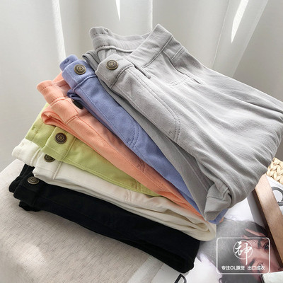 EEZVK039试衣间的休闲裤~ 2019夏新纯色个性韩范潮流直筒弹力女裤