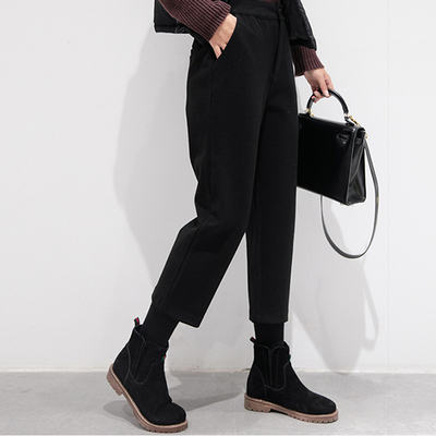 毛呢阔腿裤女秋冬2017新款韩版百搭宽松萝卜裤直筒裤九分裤休闲裤