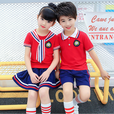 幼儿园园服夏装夏季套装新款小学生校服夏天儿童纯棉短袖运动班服