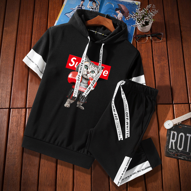 summer new pattern Short sleeved Cropped Trousers suit Two piece set Hooded Youth Chaopai leisure time Cap man Socket Sweaterin the Men's clothing, Casual pants category - from Buy2taobao.com to provide professional Taobao agent buy service