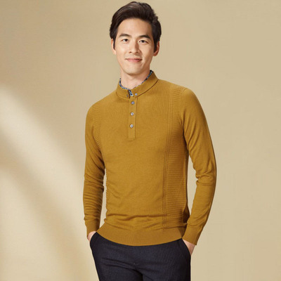 一线品牌男装撤柜剪标男针织衫长袖圆领薄款春秋款羊毛混纺毛衣潮