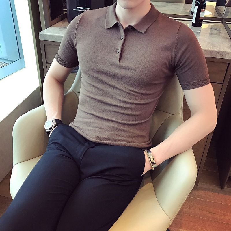 夏款针织衫T恤男士纯色短袖POLO衫韩版修身男士弹力加大翻领|msdalam kategori Pakaian Lelaki, shirt Polo - dari Buy2taobao.com untuk memberikan perkhidmatan ejen Taobao profesional membeli