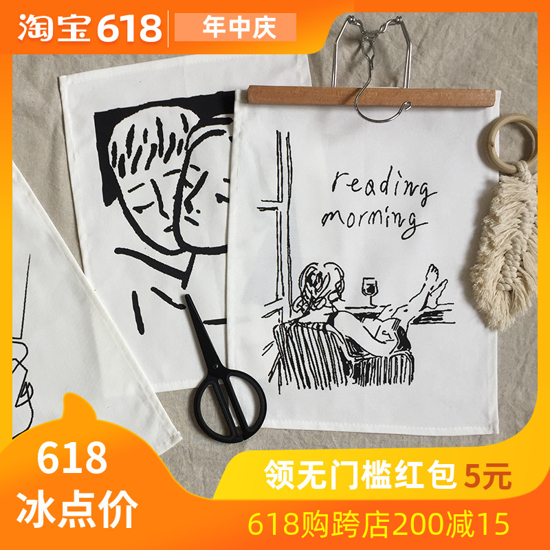 ins挂布壁饰实木画夹勾线条简约黑白画网红道具布艺挂件墙面装饰|ruв категории Домашний быт, роспись - от Buy2taobao.com для оказания профессиональной услуги покупки агента Taobao