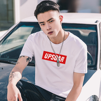 短袖男士夏季t恤圆领韩版潮流修身半袖上衣纯棉白色情侣体恤服装