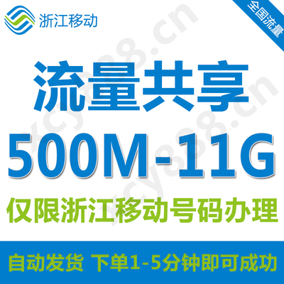 浙江省移动共享流量1G到10G全国流量省内234G通用加油包非宽带SZ