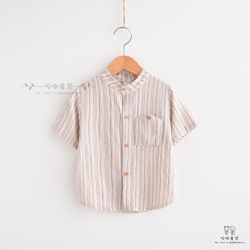 2018夏季新款男童立领棉麻短袖衬衫 韩版儿童上衣潮 宝宝薄款衬衣在类目 童装/婴儿装/亲子装, 衬衫中 - 来自Buy2taobao.com提供专业的淘宝代购服务