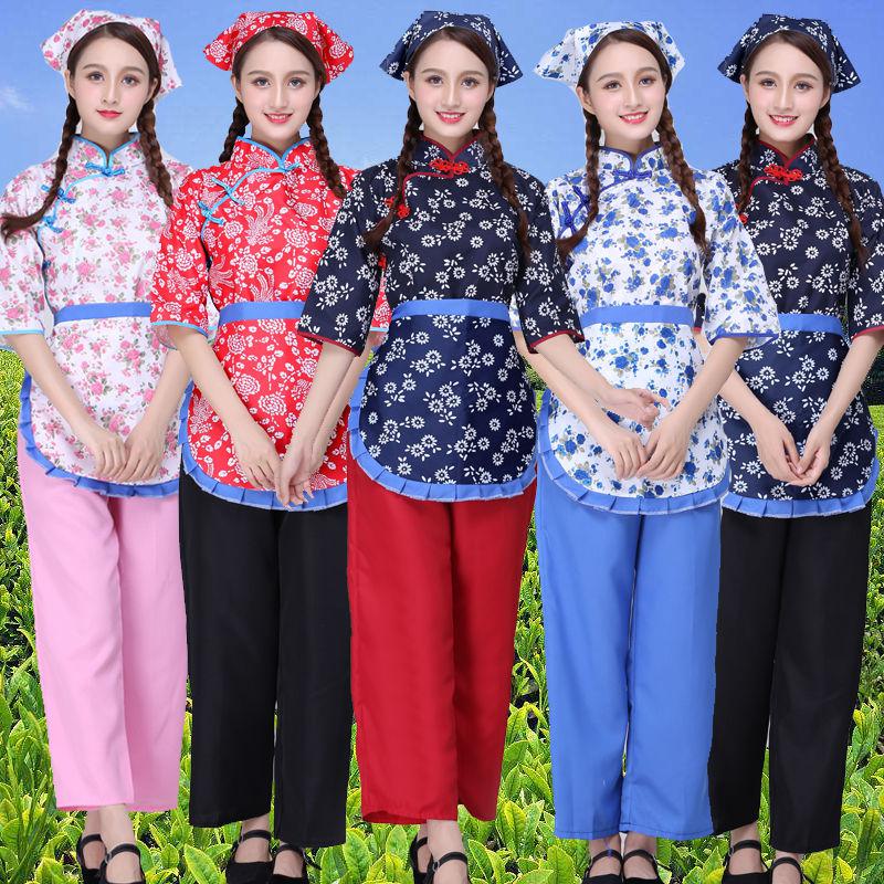 阿庆嫂村姑衣服女碎花新款成人采茶女表演服喜儿话剧舞台演出服装在类目 女装/女士精品, 唐装/民族服装/舞台服装, 民族服装/舞台装中 - 来自Buy2taobao.com提供专业的淘宝代购服务