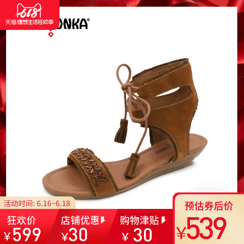 MINNETONKA/ Mini Thangka Women's Shoes 2019 new pattern Middle heel student Versatile Bandage With slope Sandalsin the Women's Shoes, Sandals category - from Buy2taobao.com to provide professional Taobao agent buy service