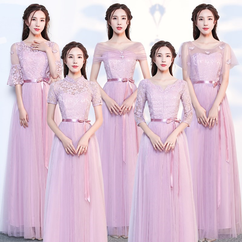 Bridesmaid dress woman 2019 new pattern Korean Edition Sister skirt Bridesmaid Head grey Show thin Off Shoulder Bridesmaid Dressesin the Women's clothing/Boutique , Wedding/Cheongsam/Formal dress , Formal dress/Evening category - from Buy2taobao.com to provide professional Taobao agent buy service