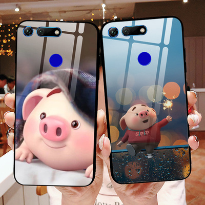 荣耀v20手机壳玻璃硅胶软边限量版华为V20保护套新品防摔超薄磨砂高档男性少女款网红猪小屁卡通honor全包潮