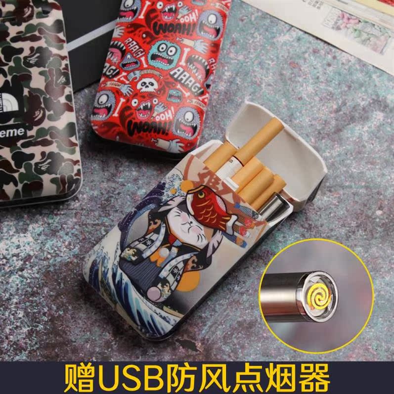 便携个性弹烟盒抗压时尚两用一体防潮充电电子礼品创意防风图案打|ruв категории ZIPPO/швейцарский армейский нож/очки, курить, портсигар - от Buy2taobao.com для оказания профессиональной услуги покупки агента Taobao