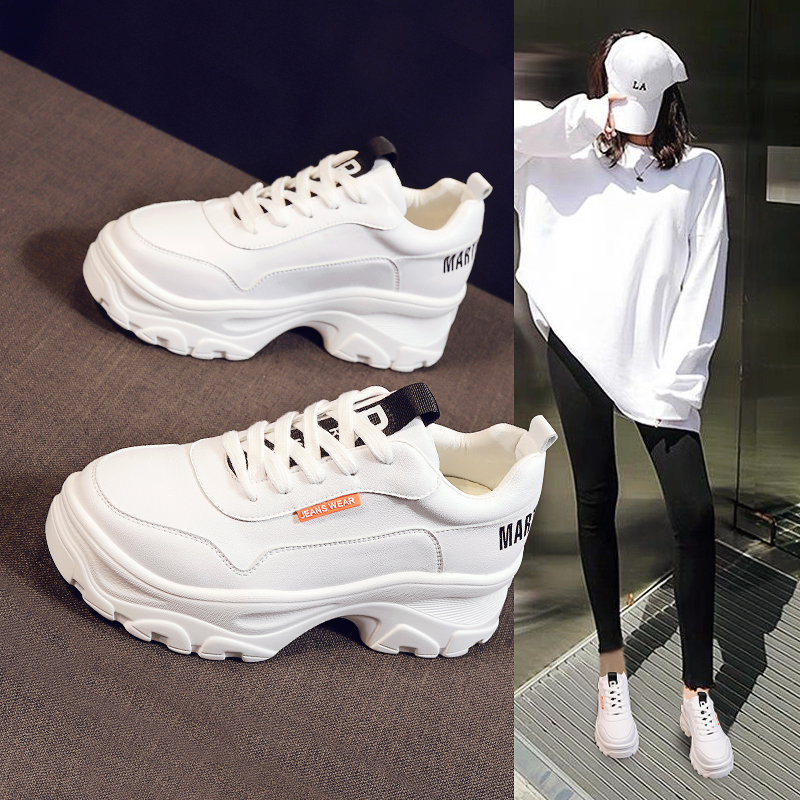 Father's shoes 2019 New net red ins Korean Edition Spring Spring Versatile leisure time motion White The thickness of the bottom 2018in the Women's Shoes, Low shoes category - from Buy2taobao.com to provide professional Taobao agent buy service
