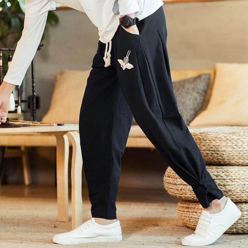 中国风男士休闲裤青年宽松汉服复古仙鹤刺绣禅服古风盘扣男装裤4|ruв категории Мужская одежда, национальная одежда - от Buy2taobao.com для оказания профессиональной услуги покупки агента Taobao