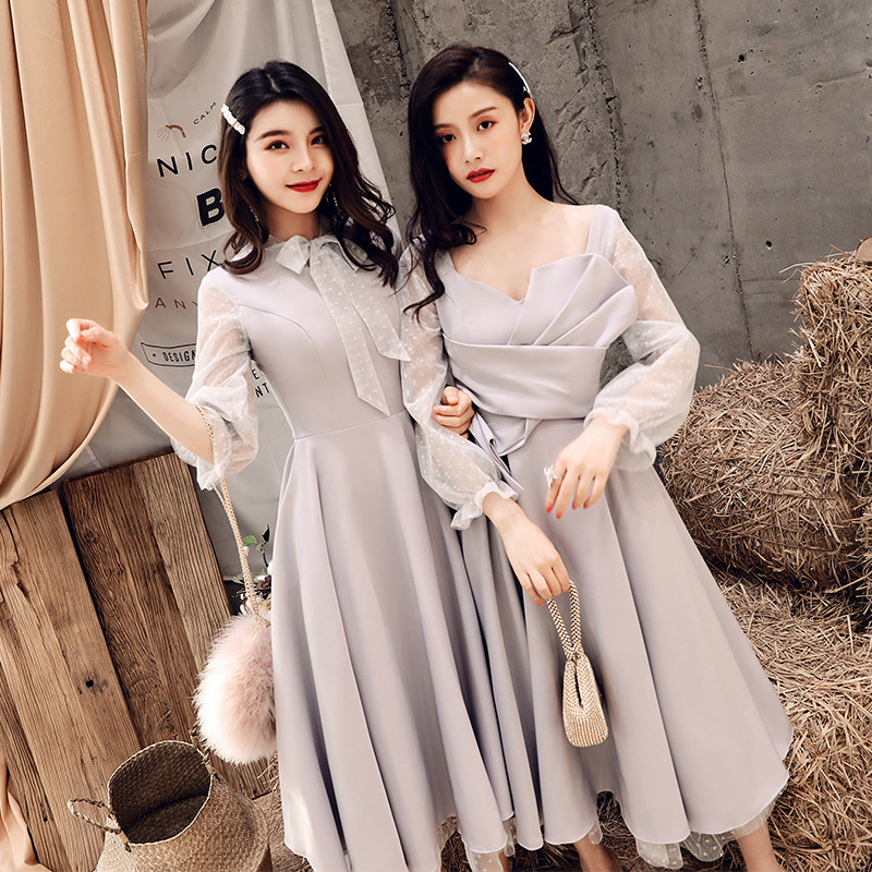 2019 new pattern Spring Bridesmaid Sister skirt grey Mid length version Bridesmaid Tuxedo wedding Confidante Dressin the Women's clothing/Boutique , Wedding/Cheongsam/Formal dress , Formal dress/Evening category - from Buy2taobao.com to provide professional Taobao agent buy service