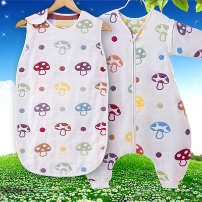 婴儿睡袋 纯棉纱布儿童宝宝蘑菇睡袋防踢被婴幼儿睡袋春夏秋薄款