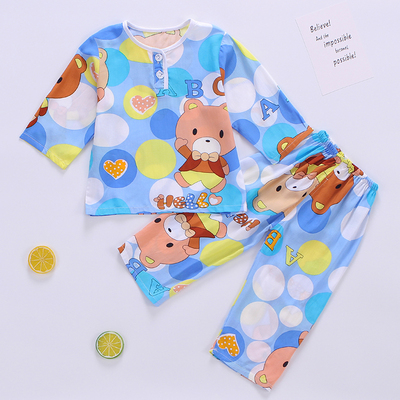 夏季儿童绵绸睡衣套装男孩小孩夏天全棉绸男童女童宝宝薄款空调服