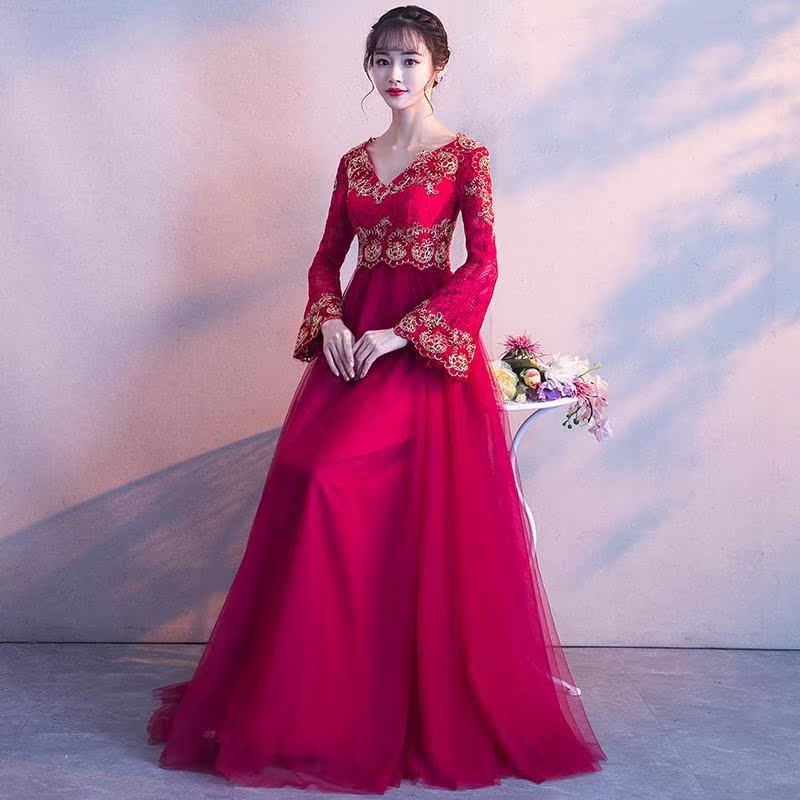 红色长款晚礼服婚纱裙2018新款一字肩新娘结婚敬酒服宴会高腰孕妇|msdalam kategori Butik wanita / wanita, perkahwinan/Cheongsam/pakaian, pakaian/malam - dari Buy2taobao.com untuk memberikan perkhidmatan ejen Taobao profesional membeli