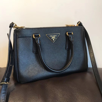 现货保真 98新prada/普拉达杀手包黑金小号单肩手提包