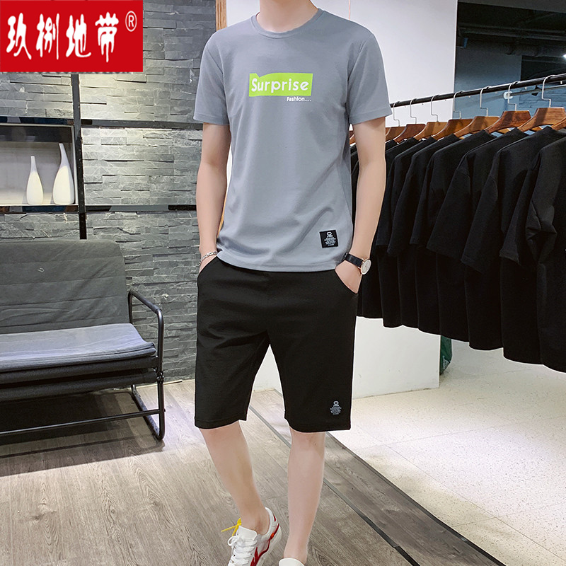 玖捌地带2019夏季韩版男士休闲运动套装青少年百搭连帽短袖T恤潮|msdalam kategori Pakaian Lelaki, baju-T - dari Buy2taobao.com untuk memberikan perkhidmatan ejen Taobao profesional membeli
