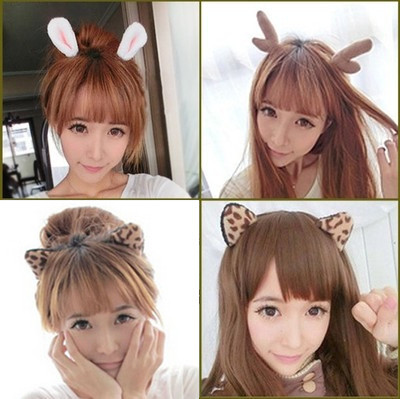 圣诞节发饰节日头饰品猫耳朵发夹兔耳朵鹿角发箍恶魔牛角豹纹发卡