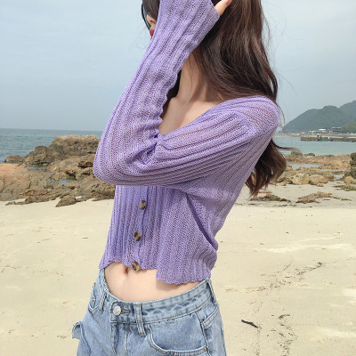 短款针织开衫女2019春夏新款韩版V领薄款毛衣外套防晒外搭空调衫