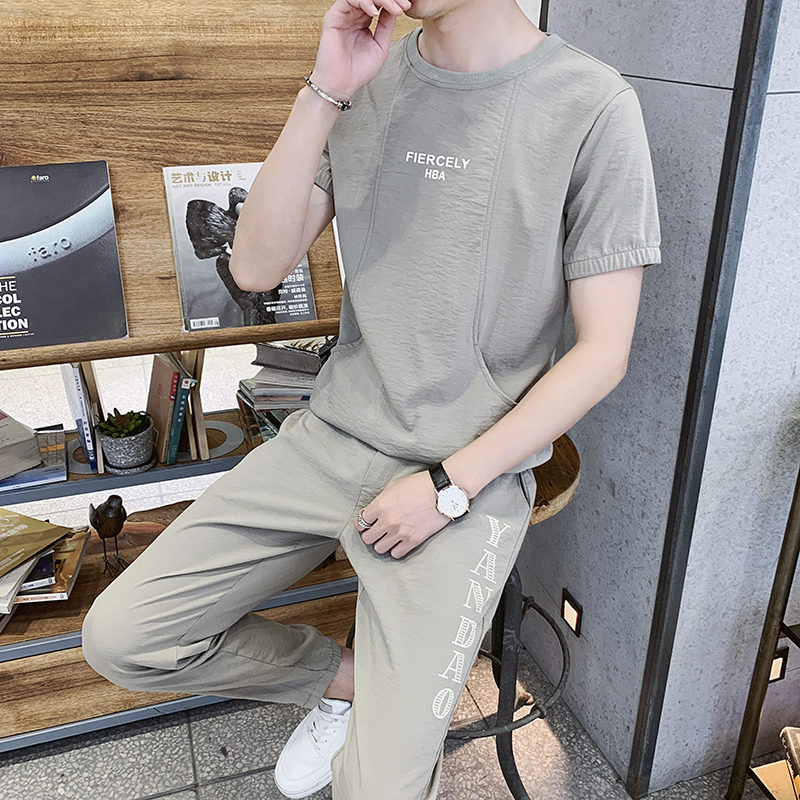 summer man Short sleeved T-shirt suit Flax Borneol half sleeve leisure time motion Body shirts Korean Edition Trend Summer wear clothesin the Sportswear/Casual Clothing , Sport Package category - from Buy2taobao.com to provide professional Taobao agent buy service