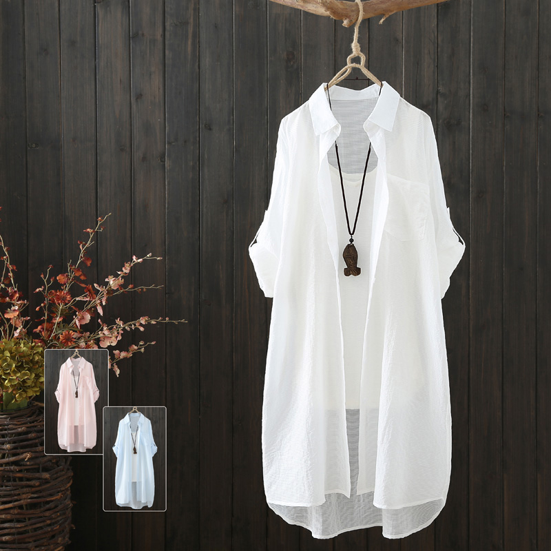 summer 2019 New products Mid length version stripe Easy shirt fashion Cardigan Sunscreen Versatile coatin the Women's clothing/Boutique , Shirt category - from Buy2taobao.com to provide professional Taobao agent buy service