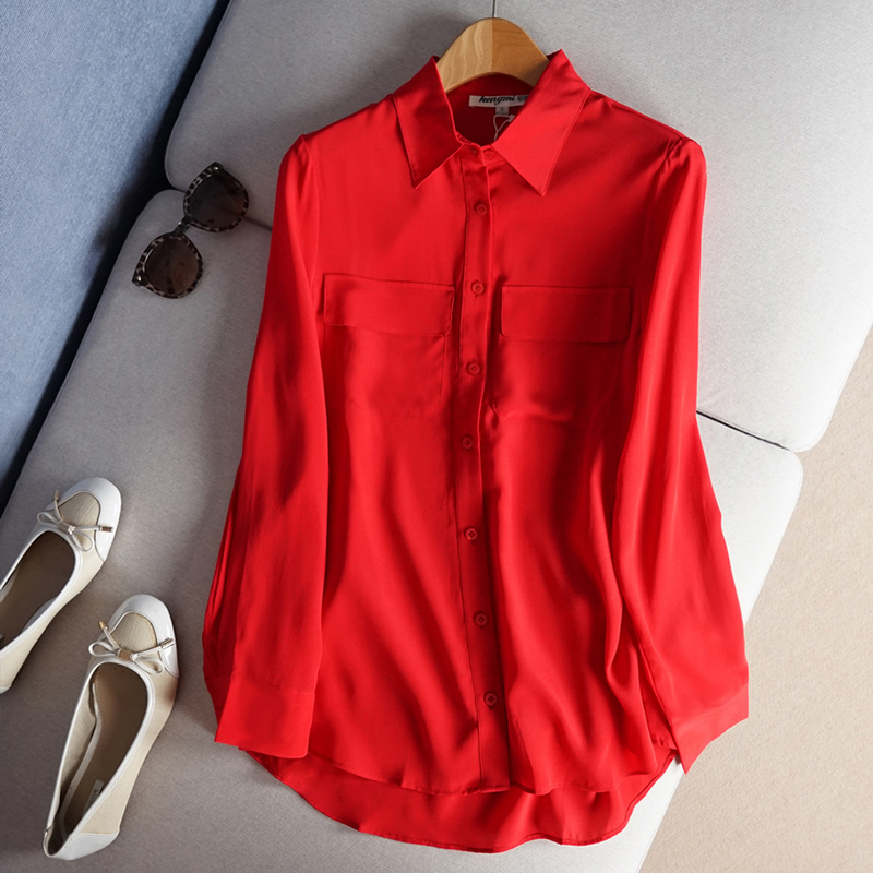 Real silk shirt Long sleeve 2019 Autumn new pattern lady mulberry silk Double pockets temperament commute formal wear Occupationin the Women's clothing/Boutique , Shirt category - from Buy2taobao.com to provide professional Taobao agent buy service