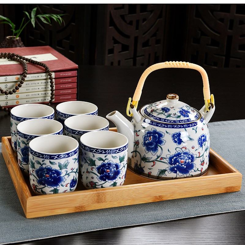 复古青花陶瓷带过滤家用茶具套装瓷茶壶茶杯提梁壶茶具套装在类目 餐饮具, 茶具, 整套茶具中 - 来自Buy2taobao.com提供专业的淘宝代购服务