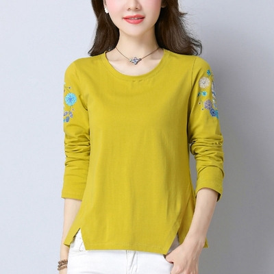 2018秋天新款女装长袖T恤女显瘦百搭棉上衣服印花修身圆领打底衫