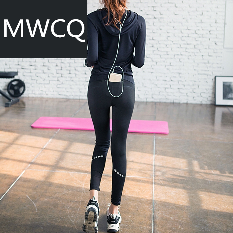 MWCQ女士运动高腰弹力瑜伽裤 夜跑反光条紧身拉链速干吸汗长裤|ruв категории спортивный костюм/досуг одежды, спортивные брюки, спортивные брюки - от Buy2taobao.com для оказания профессиональной услуги покупки агента Taobao