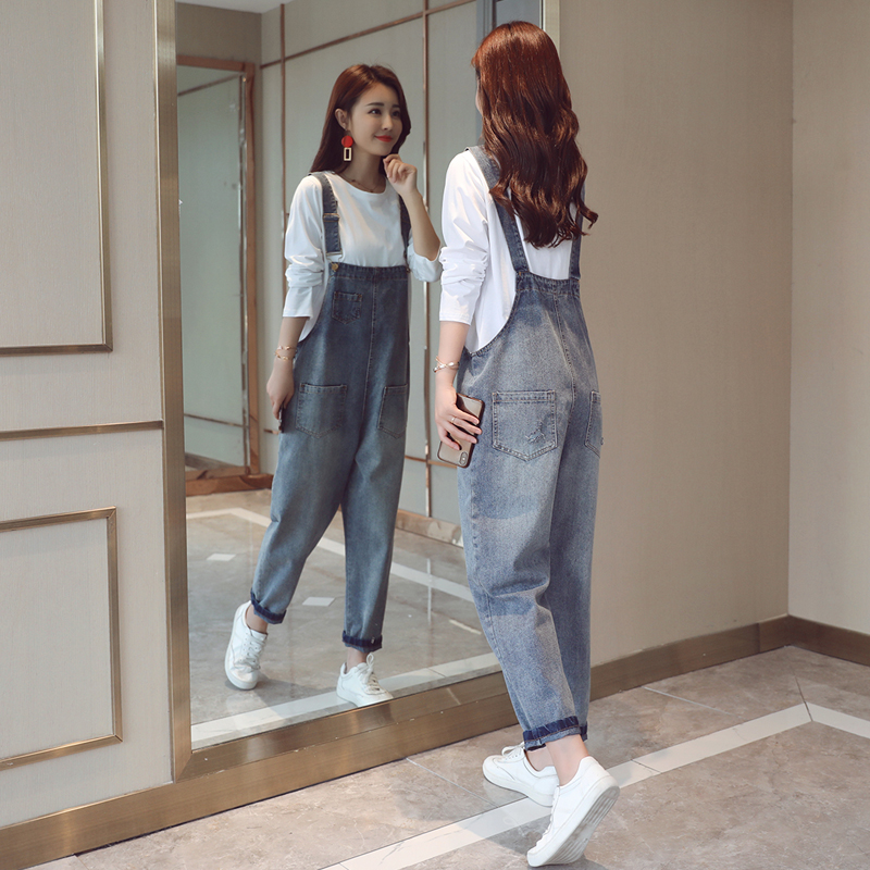 背带裤女2019春季新款韩版大码宽松胖mm牛仔哈伦裤+长袖T恤两件套在类目 女装/女士精品, 牛仔裤中 - 来自Buy2taobao.com提供专业的淘宝代购服务