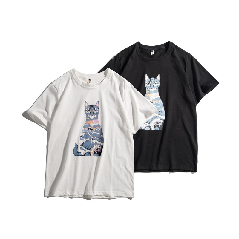 【100元5件】中国风山水画猫瓶印花男女款短袖T恤|msdalam kategori Pakaian Lelaki, baju-T - dari Buy2taobao.com untuk memberikan perkhidmatan ejen Taobao profesional membeli