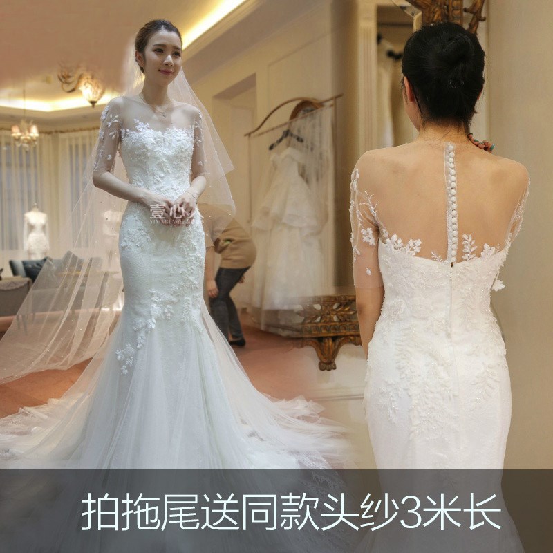 鱼尾婚纱礼服2018新款出门纱轻森系赫本显瘦拖尾苏州一条街一字肩|msdalam kategori Butik wanita / wanita, perkahwinan/Cheongsam/pakaian, perkahwinan - dari Buy2taobao.com untuk memberikan perkhidmatan ejen Taobao profesional membeli