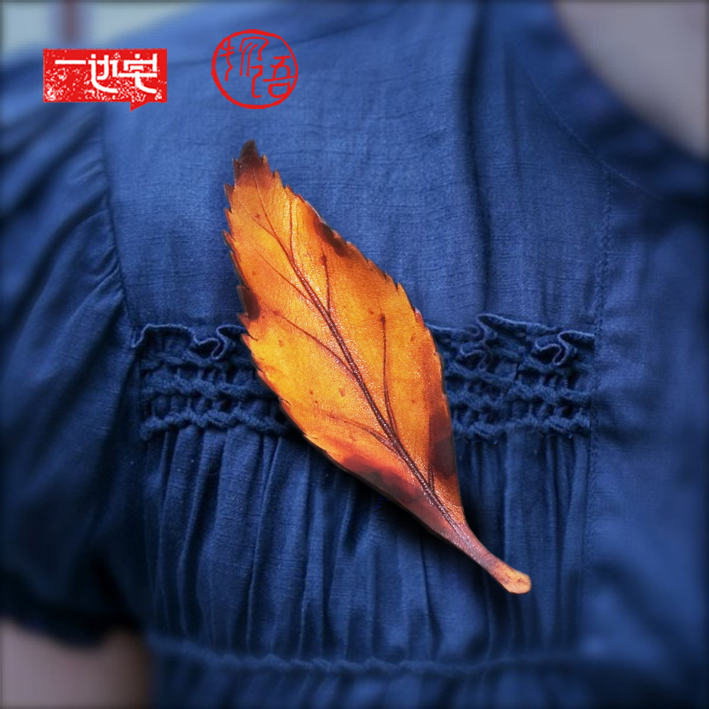 一叶知秋 原创 胸针 手工真皮 手绘仿真 一片叶子 发夹满50包邮|msdalam kategori Aksesori/Barang Kemas Fesyen, Barang lain - dari Buy2taobao.com untuk memberikan perkhidmatan ejen Taobao profesional membeli