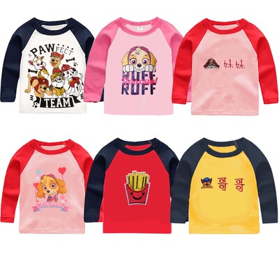 20新款儿童长袖春秋小孩男孩女孩上衣宝宝T恤纯棉打底 绣花汪汪队