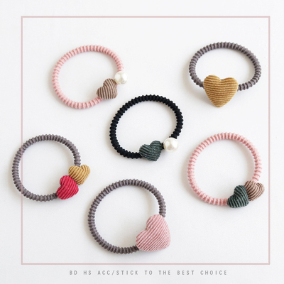 日韩复古可爱撞色爱心发绳简约珍珠发圈头绳扎头发橡皮筋韩国头饰