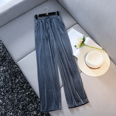 王妃家 丝绒阔腿裤女高腰垂感宽松显瘦百搭空气休闲裤子2019新款