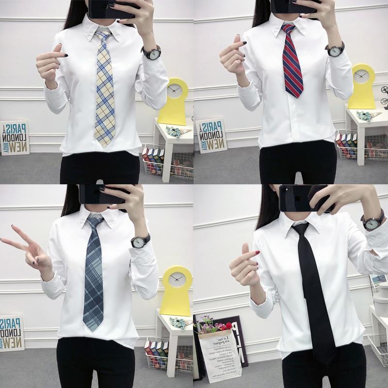 衬衫女春秋2019新款韩国修身显瘦学院风纯色衬衣学生潮(送领带)在类目 女装/女士精品, 衬衫中 - 来自Buy2taobao.com提供专业的淘宝代购服务