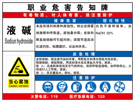 职业病危害说明告示牌 告知卡周知牌 液碱危害告知提示警示指示牌