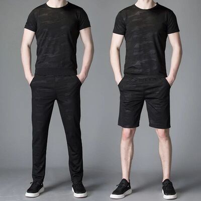 夏季短袖男士T恤套装2018新款休闲两件套韩版潮流衣服半袖体恤衫