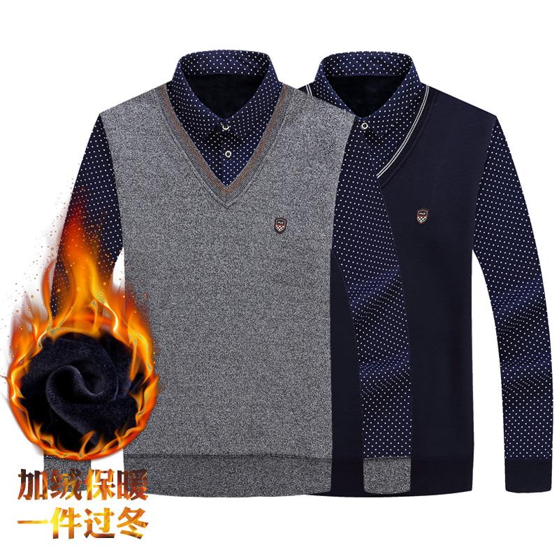 中老年男士假两件套保暖针织衫中年人男装加绒加厚毛衣爸爸装毛衫在类目 男装, 针织衫/毛衣中 - 来自Buy2taobao.com提供专业的淘宝代购服务