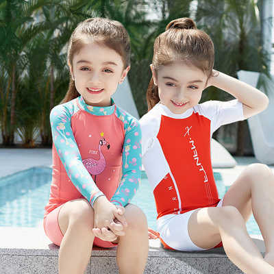奢永儿童泳衣女女童分体长袖连体保暖中大童冬季温泉女孩游泳衣