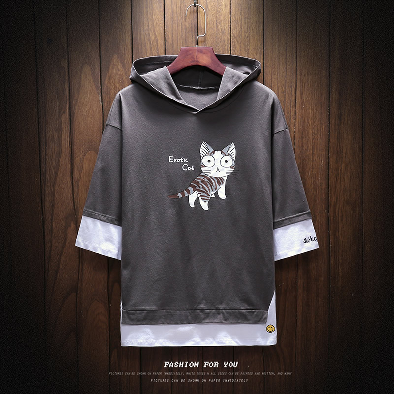 Half sleeves Easy motion jacket summer Sweater Thin section bf Schoolboy T-shirt Harajuku wind Elbow sleeve hoodiein the Men's clothing, Sweater category - from Buy2taobao.com to provide professional Taobao agent buy service