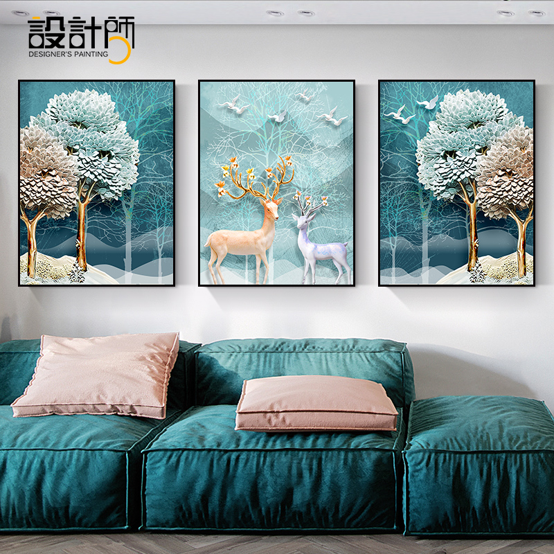 北欧客厅装饰画沙发背景墙挂画壁画现代简约三联画墙画发财鹿麋鹿|msdalam kategori Aksesori rumah, lukisan hiasan, lukisan hiasan moden - dari Buy2taobao.com untuk memberikan perkhidmatan ejen Taobao profesional membeli