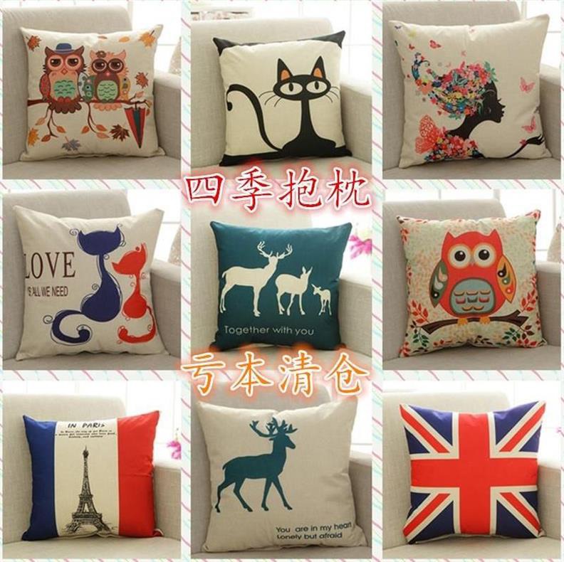 卡通抱枕仿亚麻靠垫家用沙发靠背靠枕套不含芯50X50cm45x45正方。在类目 居家布艺, 靠垫/抱枕中 - 来自Buy2taobao.com提供专业的淘宝代购服务