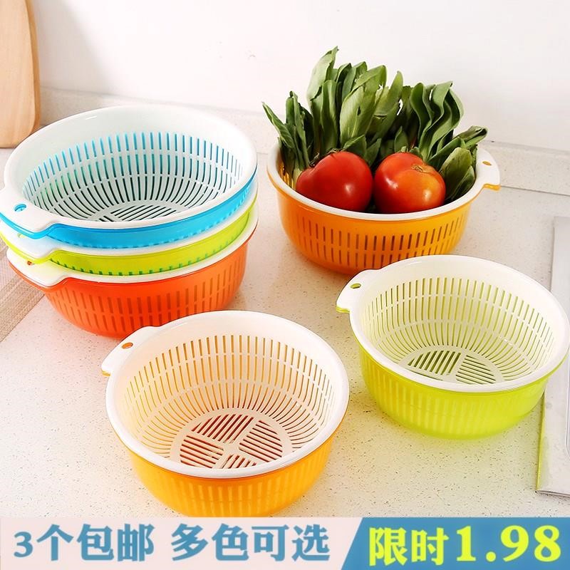 双层塑料圆形沥水篮厨房家用蔬菜水果盆带盖淘菜篮子洗菜盆在类目 家装主材, 厨房, 水槽配件, 沥水篮中 - 来自Buy2taobao.com提供专业的淘宝代购服务