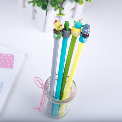 韩国文具仙人掌造型学生中性笔0.5mm清新可爱签字笔全针管黑色