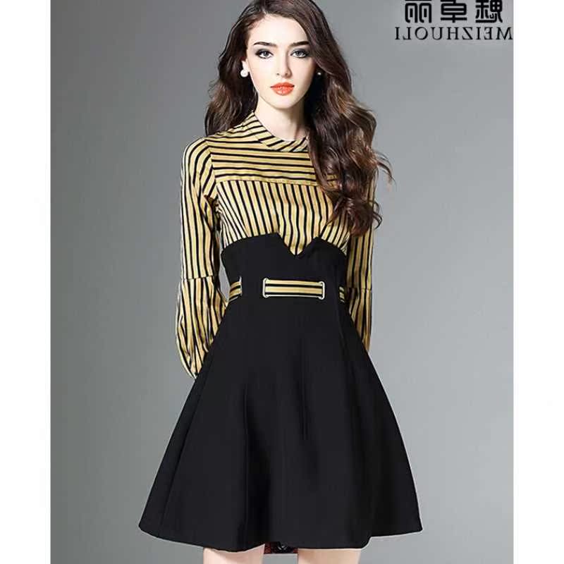 Meizhuoli 2018 Spring New products fashion Simplicity stripe False two Dress p3558 Yellow stripe xl Matchin the Play mode/Anime/Periphery/cos/Board games , Cosplay Apparel/Props/Service , Cosplay Women category - from Buy2taobao.com to provide professional Taobao agent buy service